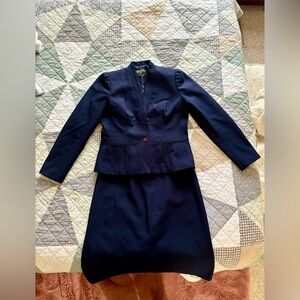 Vintage women’s skirt suit, navy blue